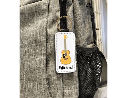 Personalized Guitar Keychain – Custom Name PU Leather Music Keyring - KWL Creations