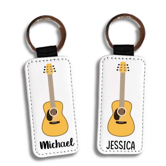 Personalized Guitar Keychain – Custom Name PU Leather Music Keyring - KWL Creations
