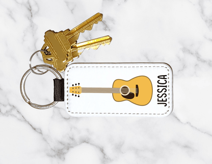 Personalized Guitar Keychain – Custom Name PU Leather Music Keyring - KWL Creations