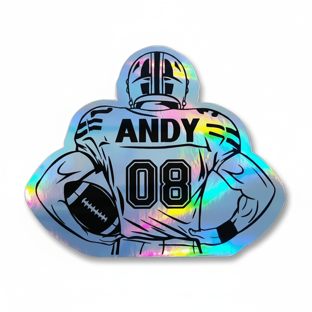 Personalized Holographic Football Player Sticker: Custom Name & Number - KWL Creations