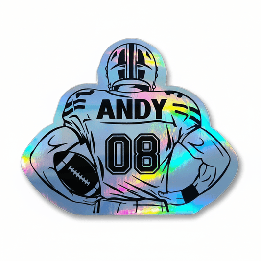 Personalized Holographic Football Player Sticker: Custom Name & Number - KWL Creations