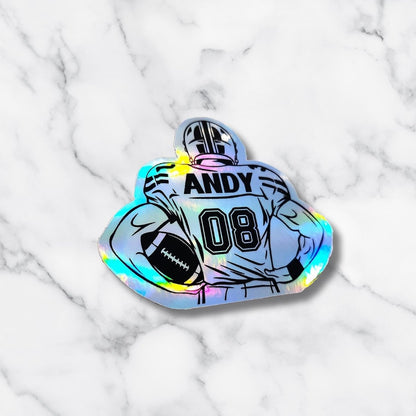 Personalized Holographic Football Player Sticker: Custom Name & Number - KWL Creations