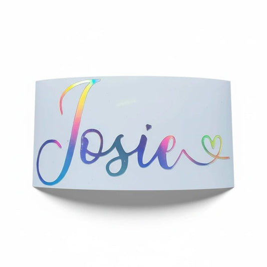Personalized Holographic Name Decal with Heart – Custom Script Vinyl Sticker for Laptop, Water Bottle, Car - KWL Creations