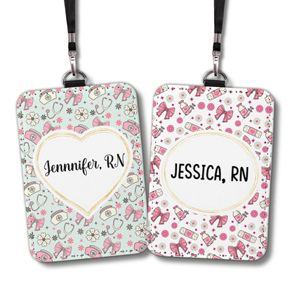 Personalized nurse badge holder with custom name and title, cute medical pattern ID badge for RN CNA LPN doctor healthcare worker gift