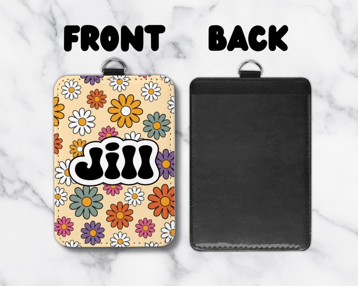 Personalized Retro Groovy ID Badge Holder – Custom Name – 25 Backgrounds - KWL Creations