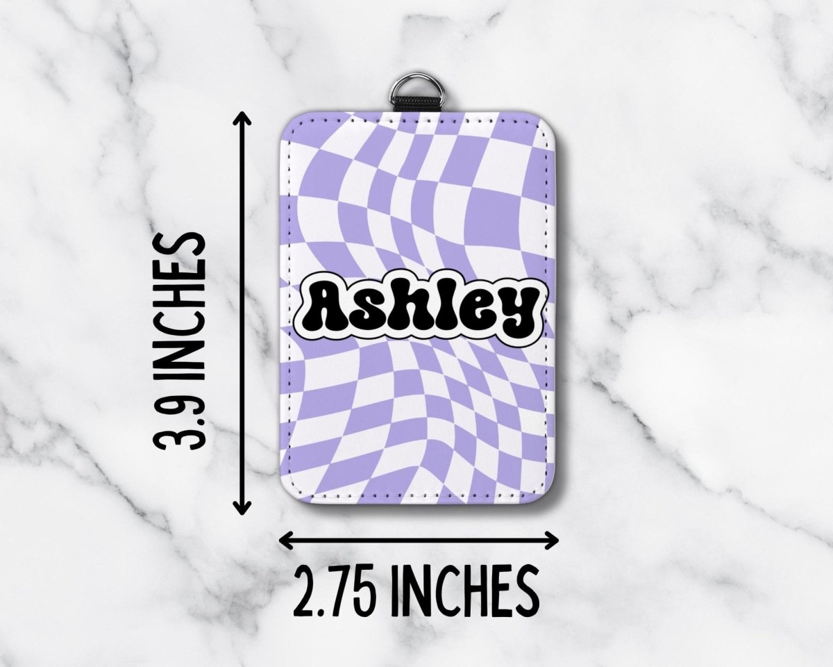 Personalized Retro Groovy ID Badge Holder – Custom Name – 25 Backgrounds - KWL Creations
