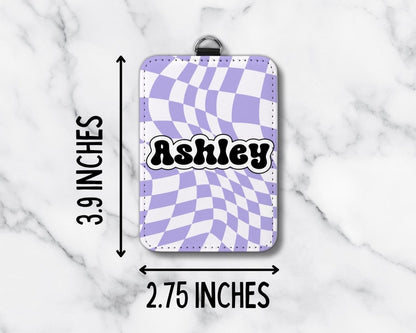 Personalized Retro Groovy ID Badge Holder – Custom Name – 25 Backgrounds - KWL Creations