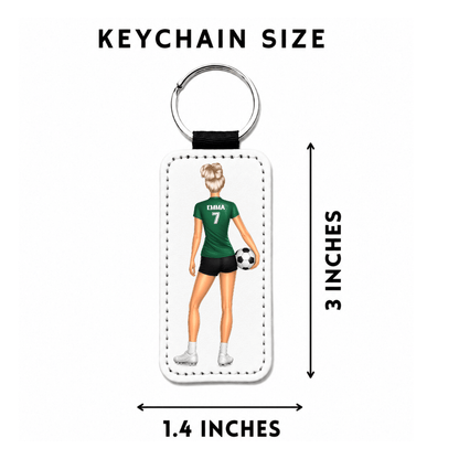 Personalized Soccer Girl Keychain | Custom Soccer Player with Name Number Jersey Color & Hair Style - KWL Creations