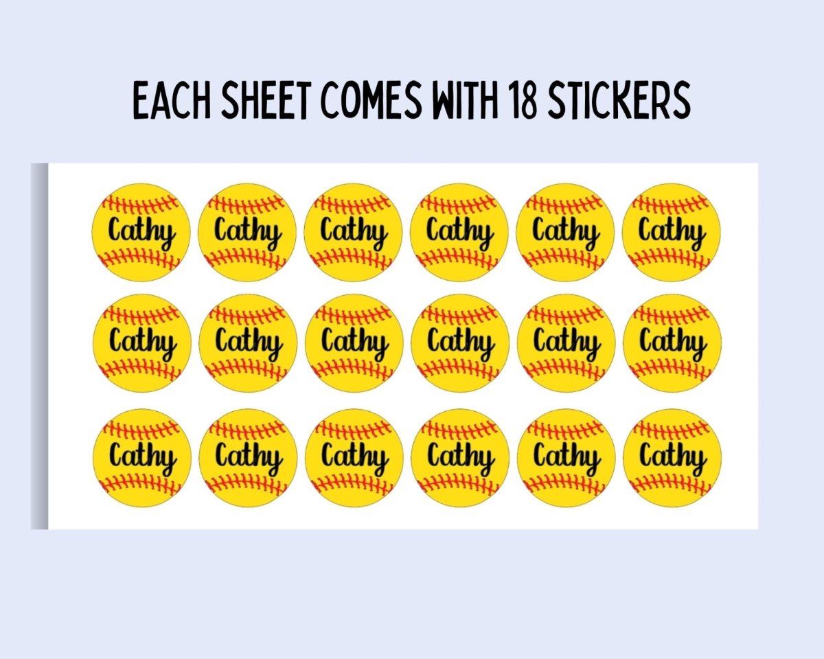 Personalized Softball Name Sticker Sheet – 18 Labels Per Sheet - KWL Creations