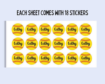 Personalized Softball Name Sticker Sheet – 18 Labels Per Sheet - KWL Creations