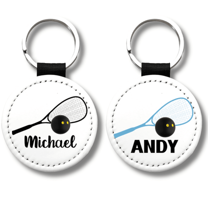 Personalized squash keychains with custom player names and racket colors, perfect team gifts for squash players, tournaments, leagues, and coaches.