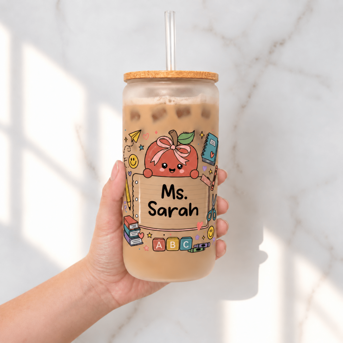 Personalized Teacher Glass Can - KWL Creations