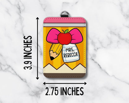 Personalized Teacher ID Badge Holder: Ribbon & Pencil Design - KWL Creations