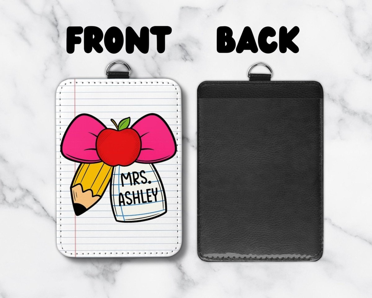 Personalized Teacher ID Badge Holder: Ribbon & Pencil Design - KWL Creations
