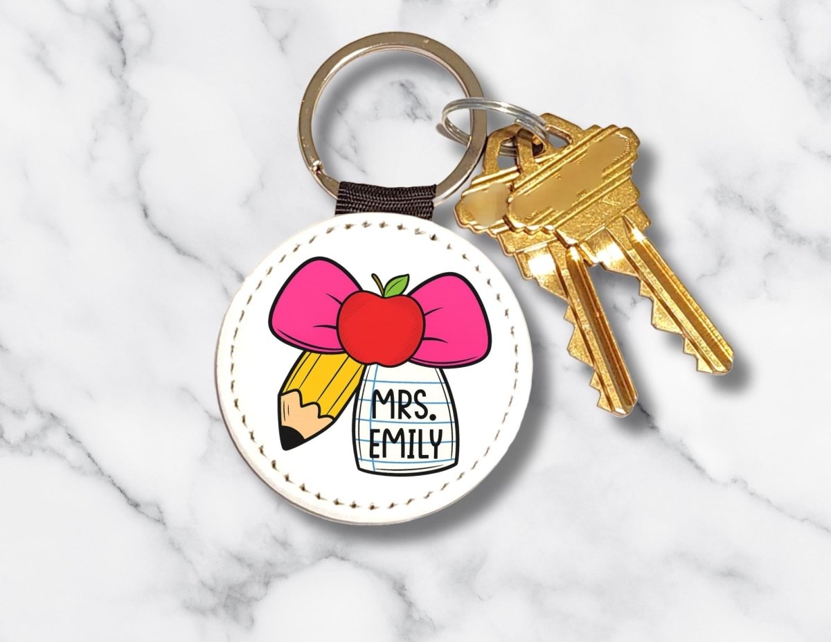 Personalized Teacher Keychain – Ribbon Pencil & Apple Design - KWL Creations