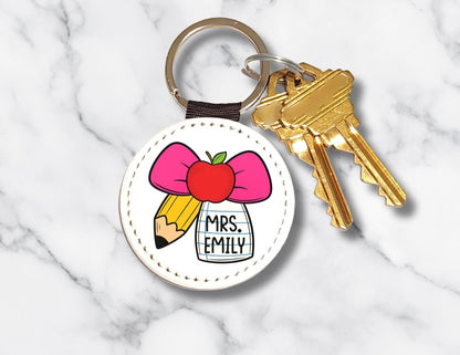 Personalized Teacher Keychain – Ribbon Pencil & Apple Design - KWL Creations