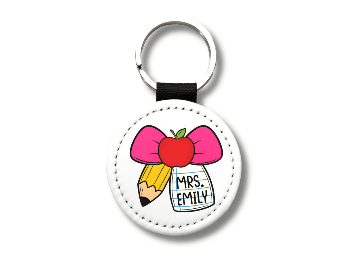 Personalized Teacher Keychain – Ribbon Pencil & Apple Design - KWL Creations