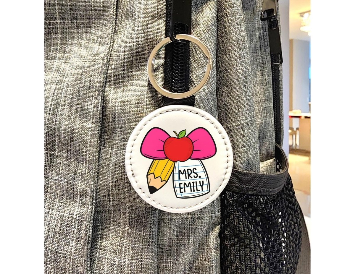 Personalized Teacher Keychain – Ribbon Pencil & Apple Design - KWL Creations
