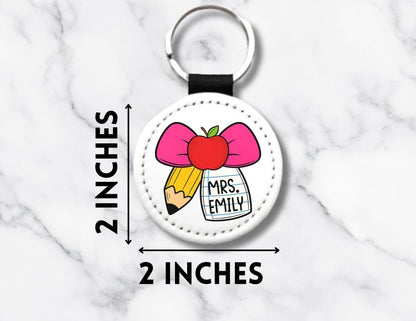 Personalized Teacher Keychain – Ribbon Pencil & Apple Design - KWL Creations