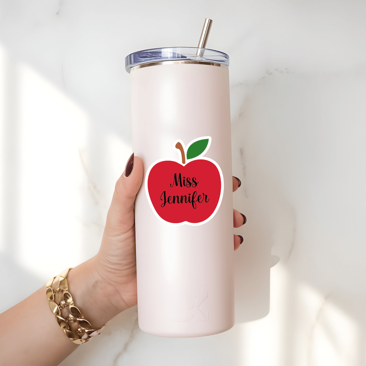 Personalized Teacher Name Sticker | Custom Apple Holographic Vinyl Decal - KWL Creations