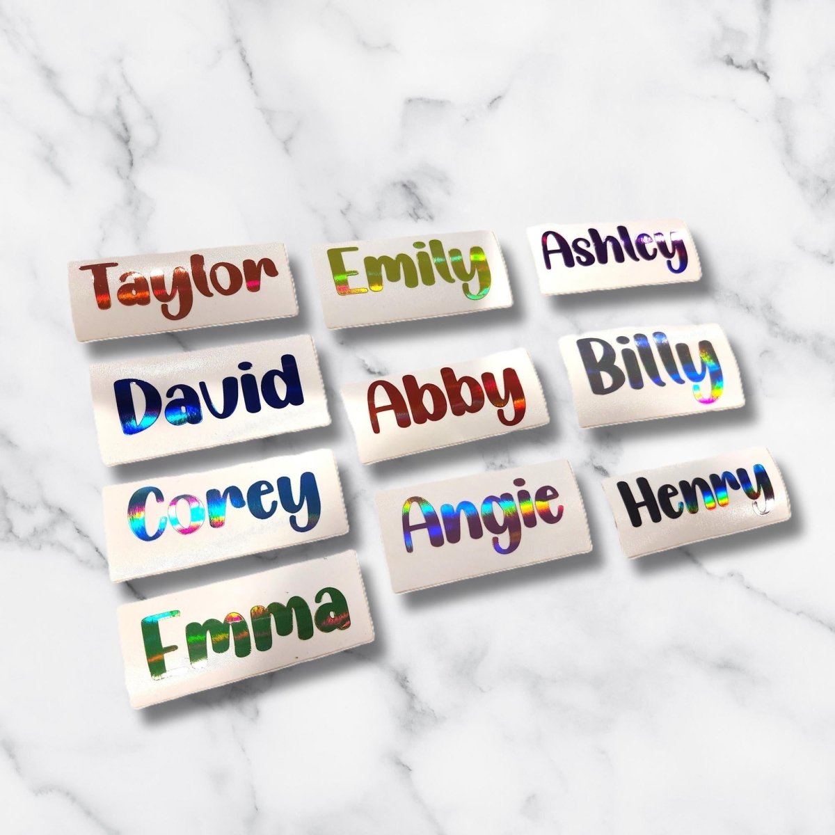 Personalized Vinyl Name Decal in Solid or Holographic Multi Color – Custom Text Sticker for Bottles, Laptops, Notebooks & More - KWL Creations