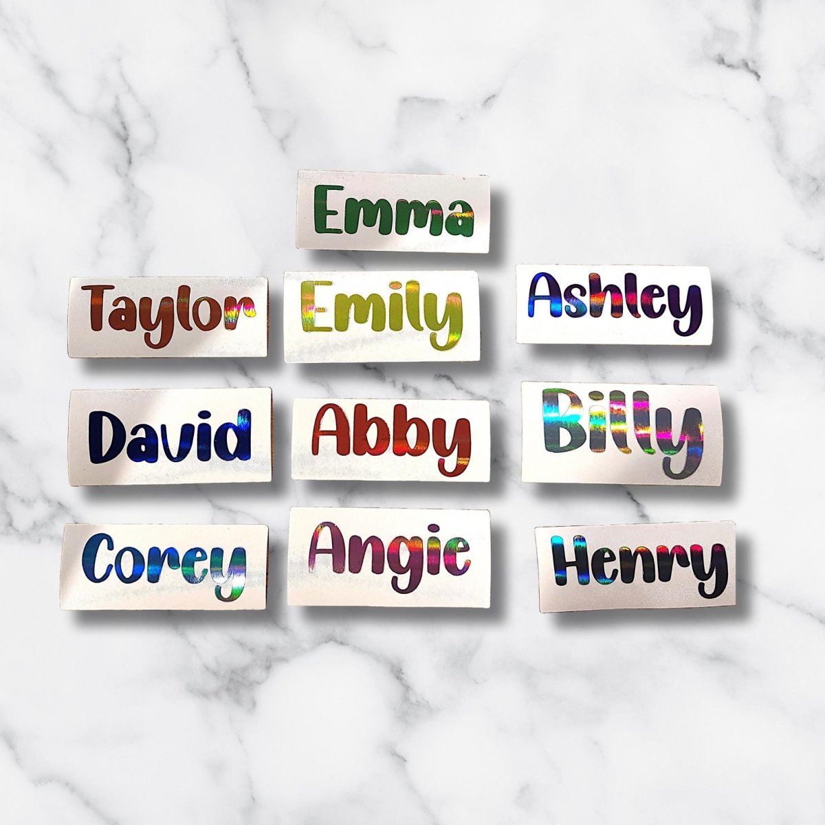 Personalized Vinyl Name Decal in Solid or Holographic Multi Color – Custom Text Sticker for Bottles, Laptops, Notebooks & More - KWL Creations