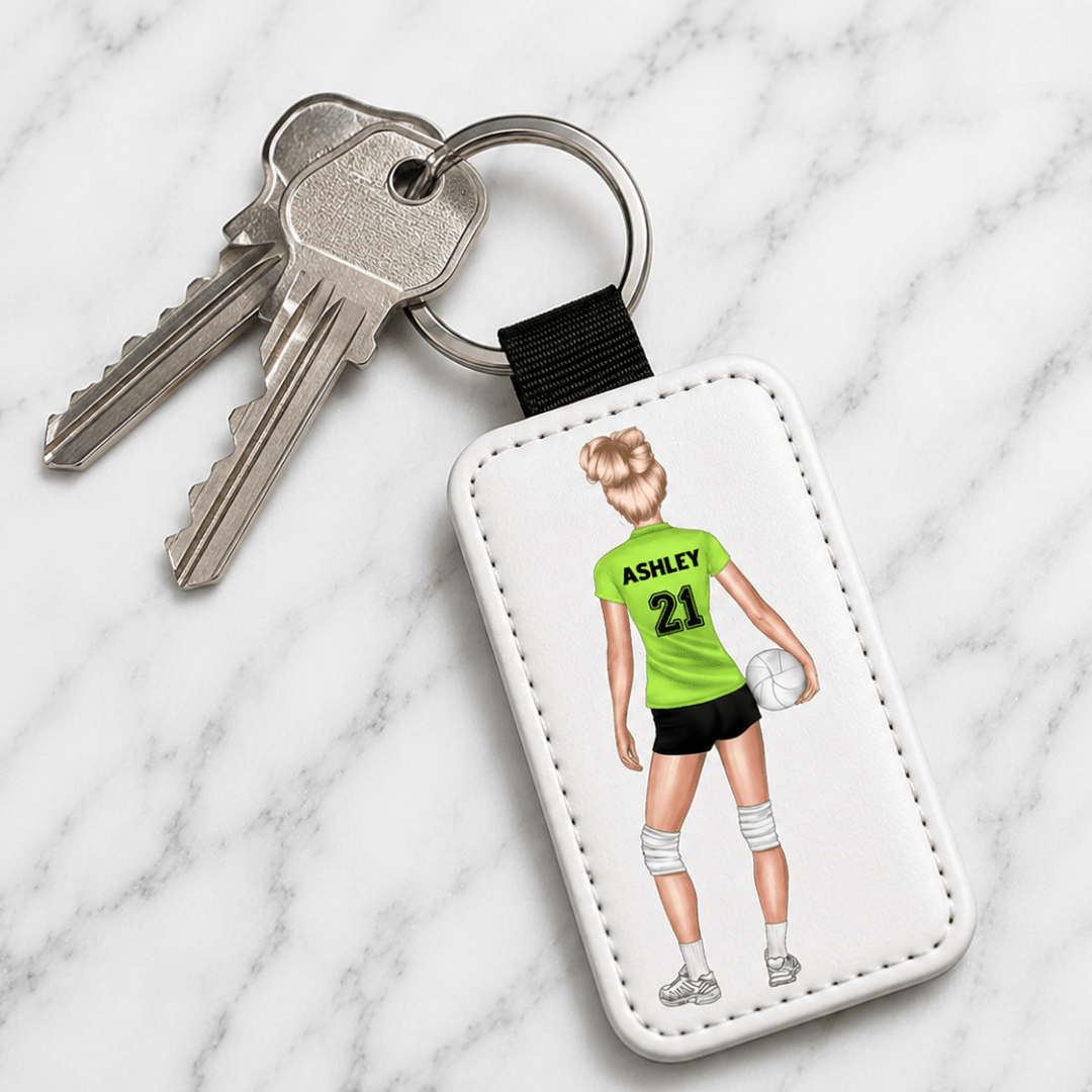 Personalized Volleyball Girl Keychain | Custom Volleyball Player with Name Number Jersey Color & Hair Style - KWL Creations