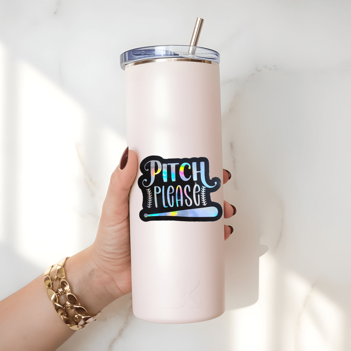 Pitch Please Holographic Sticker – Baseball & Softball Vinyl Decal | Funny Sports Sticker for Bats, Helmets & Water Bottles - KWL Creations