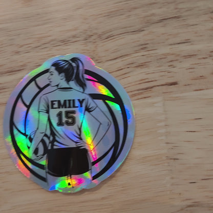 Holographic Volleyball Player Sticker: Custom Name & Number - Gift for Girls