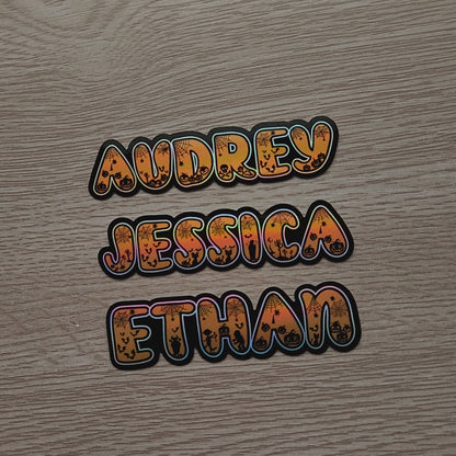 Layered Holo Orange Halloween Spooky Sticker, Kids Trick or Treat Name Sticker