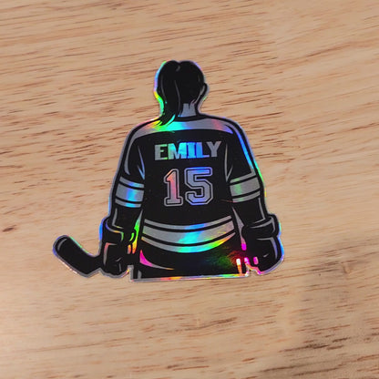 Personalized Girl Hockey Sticker – Custom Name & Number Decal