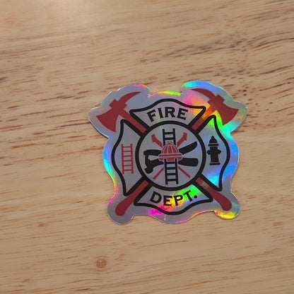Holographic Fire Department Maltese Cross Sticker: Reflective Vinyl Decal