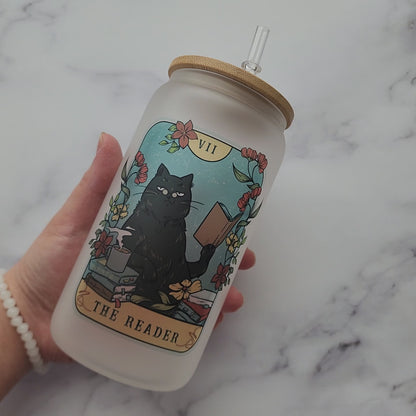 The Reader Cat Personalized Frosted Glass Cup