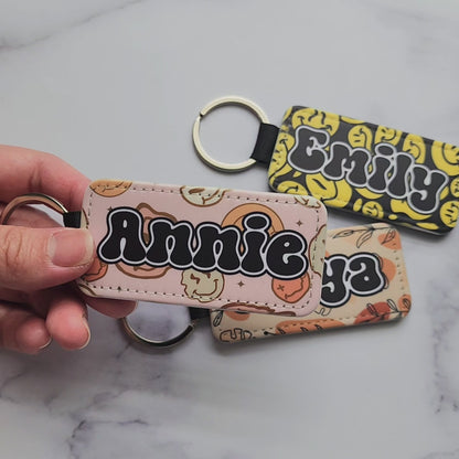 25 Designs Custom Name Retro Groovy Floral Keychain