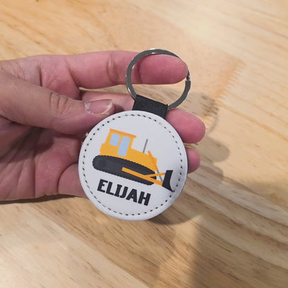Personalized Bulldozer Keychain: Construction Vehicle Keyring