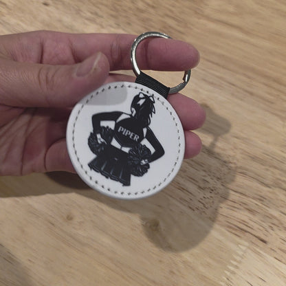 Personalized Cheerleading Bag Tag & Keychain – Custom Name Pom Pom Design