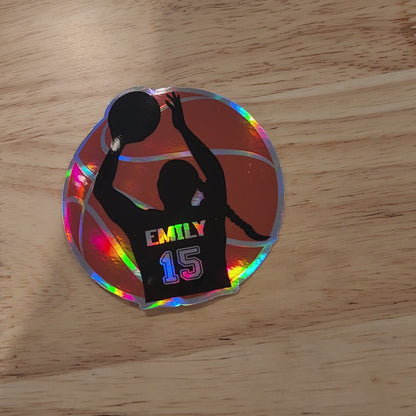 Custom Holographic Girl Basketball Sticker – Personalized Name & Jersey Number