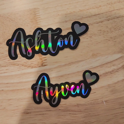 Holographic Oulined Name Sticker with Heart-Cursive Font