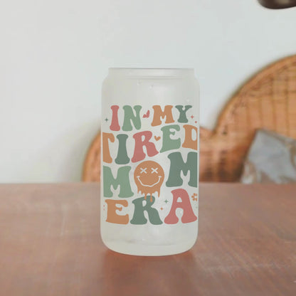 Tired Mom Era Frosted Glass Can: Retro Iced Coffee Cup