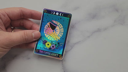 Coffee Addict Tarot Card Holographic Sticker