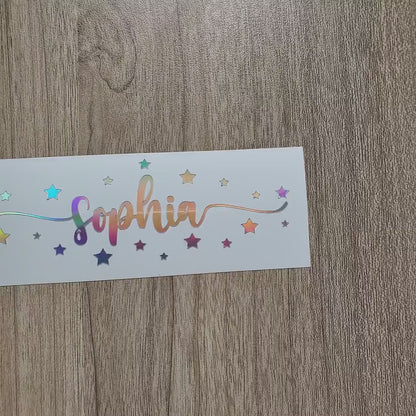 Holographic Swirls Name Decal with Stars: Custom Vinyl Decal