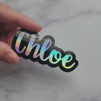Holographic Outlined Cursive Custom Name Sticker