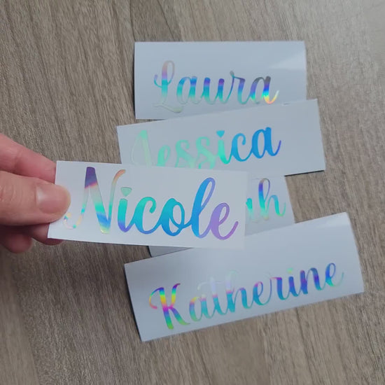 custom holographic name decal cursive vinyl