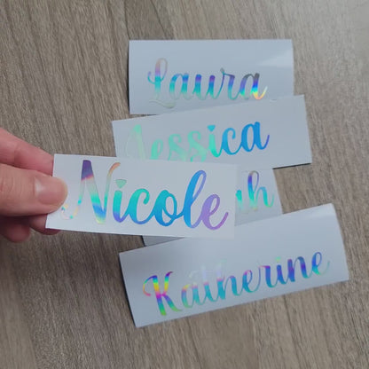 custom holographic name decal cursive vinyl