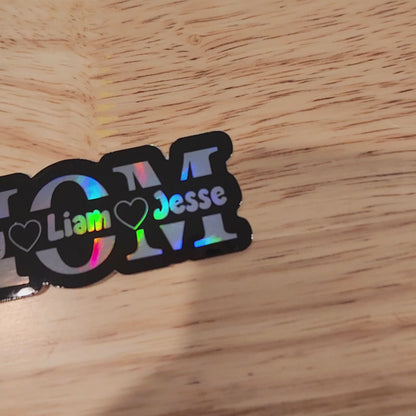 Custom Mom Name Sticker – Personalized Kids Names Decal, Holographic MOM Sticker, Mother’s Day Gift