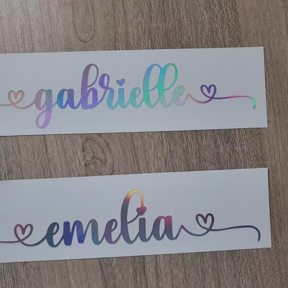 Holographic Custom Name Vinyl Decal: Double Heart Swirls