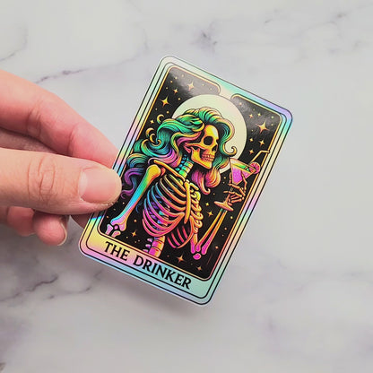 The Drinker Holographic Tarot Sticker – Skeleton Cocktail Gothic Sticker