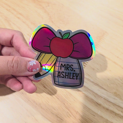 Custom Name Teacher Sticker – Apple Pencil Bow Design