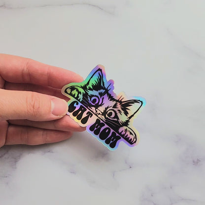 Cat Mom Holographic Sticker, Peeking Cat Sticker