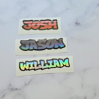 Custom Holographic Graffiti Name Sticker: Personalized Kids Decal